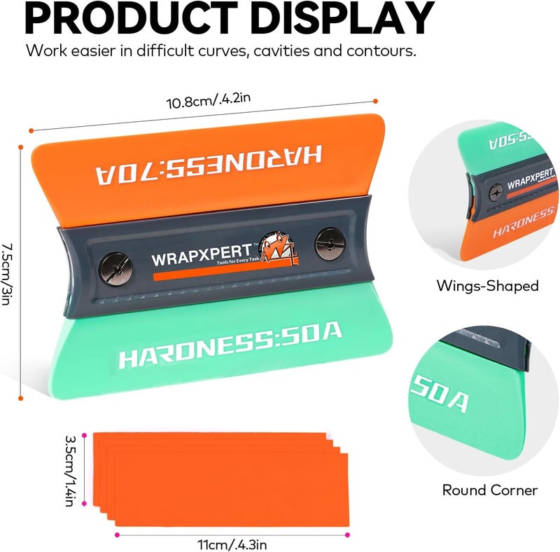 WRAPXPERT Vinyl Wrap Squeegee Vinyl Wrap Tools Felt Squeegee for Car Wrap Magnet Tint Squeegee, 7 Hardness Removable Dual-Side Vinyl Wrapping Kits Window Tint Tools Decal Smoothing Scraper - Image 2